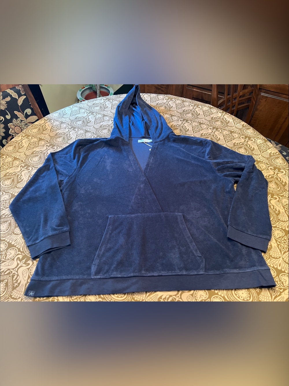 Barefoot Dreams Women's Navy Cozy Terry Cross Over Hoodie - Indigo